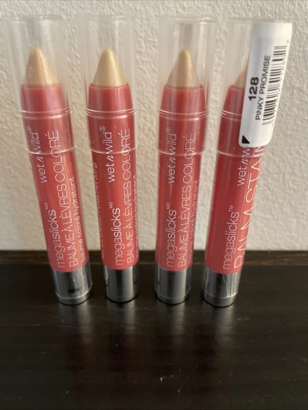 Wet n Wild Megaslicks Balm Stain Moisturizing Lip Colour # 128 PINKY PROMISE, x4